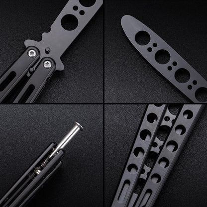 Black Practice Trainer - Black Practice Trainer Tool with Sure Spring Latch - Fake Trainers NOT Real NOT Sharp Blade - Full Stainless Steel Fake Dull Trick CSGO Fidget Toy K10 B