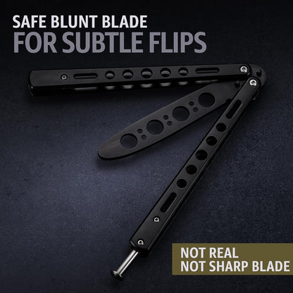 Black Practice Trainer - Black Practice Trainer Tool with Sure Spring Latch - Fake Trainers NOT Real NOT Sharp Blade - Full Stainless Steel Fake Dull Trick CSGO Fidget Toy K10 B