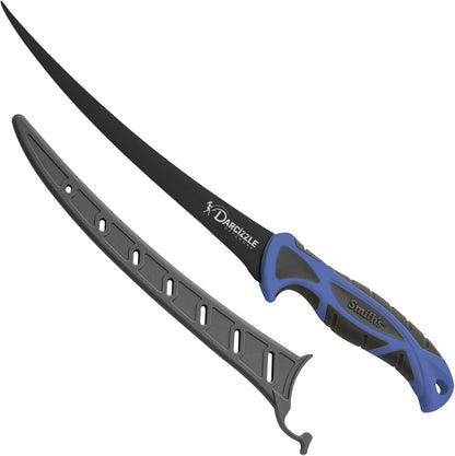 Smith's DARCIZZLE Curved Flex Fillet Knife - 400 Series Stainless Steel Blade - Non-Slip Soft Grip Handle - Sheath - Curved Blade - Deboning & Game Processing - Fishing