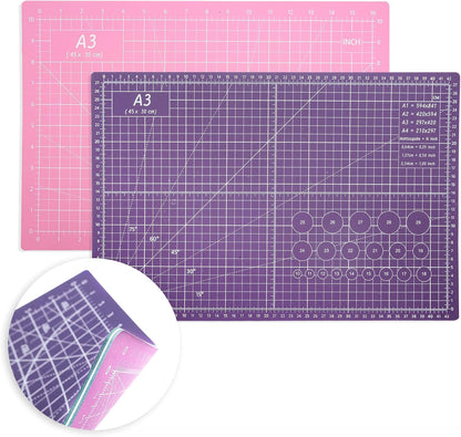 Self Healing Cutting Mat 18 inchx12 inch Non-Slip PVC Double Sided 5-Ply A3 Art Craft Rotating Mat,Sewing Crafts Hobby Fabric Precision Scrapbooking Project(Pink/Purple)