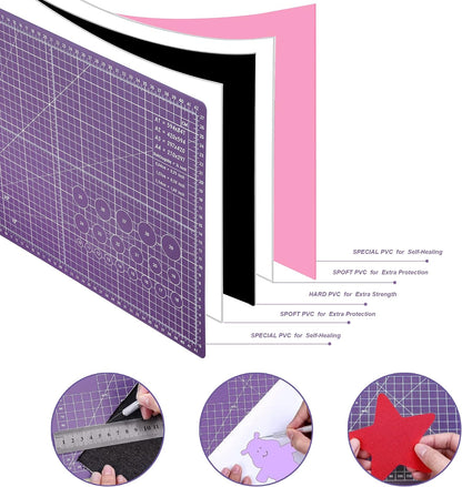 Self Healing Cutting Mat 18 inchx12 inch Non-Slip PVC Double Sided 5-Ply A3 Art Craft Rotating Mat,Sewing Crafts Hobby Fabric Precision Scrapbooking Project(Pink/Purple)