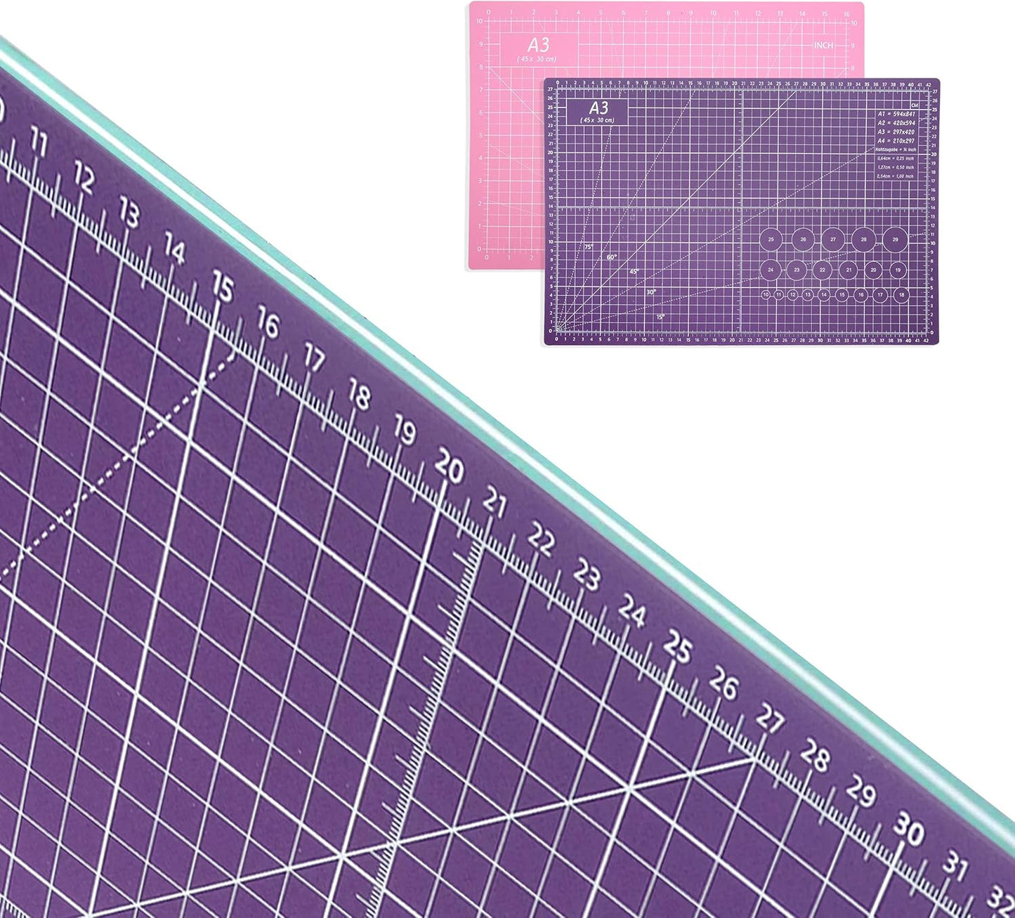 Self Healing Cutting Mat 18 inchx12 inch Non-Slip PVC Double Sided 5-Ply A3 Art Craft Rotating Mat,Sewing Crafts Hobby Fabric Precision Scrapbooking Project(Pink/Purple)