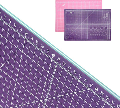 Self Healing Cutting Mat 18 inchx12 inch Non-Slip PVC Double Sided 5-Ply A3 Art Craft Rotating Mat,Sewing Crafts Hobby Fabric Precision Scrapbooking Project(Pink/Purple)