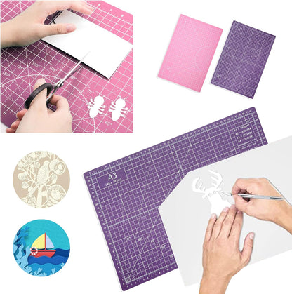 Self Healing Cutting Mat 18 inchx12 inch Non-Slip PVC Double Sided 5-Ply A3 Art Craft Rotating Mat,Sewing Crafts Hobby Fabric Precision Scrapbooking Project(Pink/Purple)