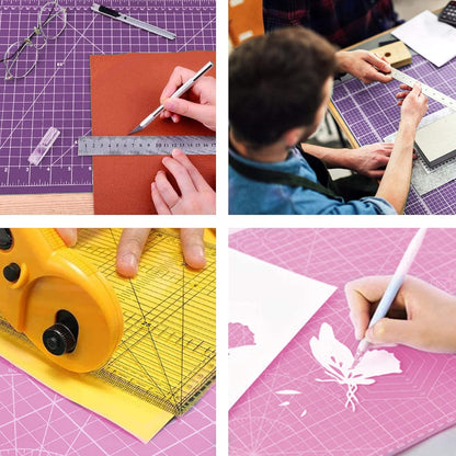 Self Healing Cutting Mat 18 inchx12 inch Non-Slip PVC Double Sided 5-Ply A3 Art Craft Rotating Mat,Sewing Crafts Hobby Fabric Precision Scrapbooking Project(Pink/Purple)