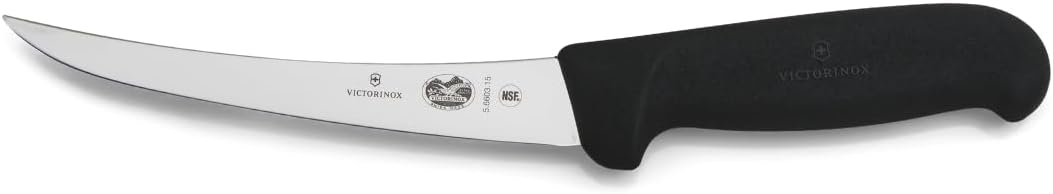 Fibrox 6-In Curved Boning & Fillet Knife, Flexible Steel Blade | Ergonomic non-slip handle for meat and poultry, Swiss made precision tool, NSF approved professional grade kitchen cutlery