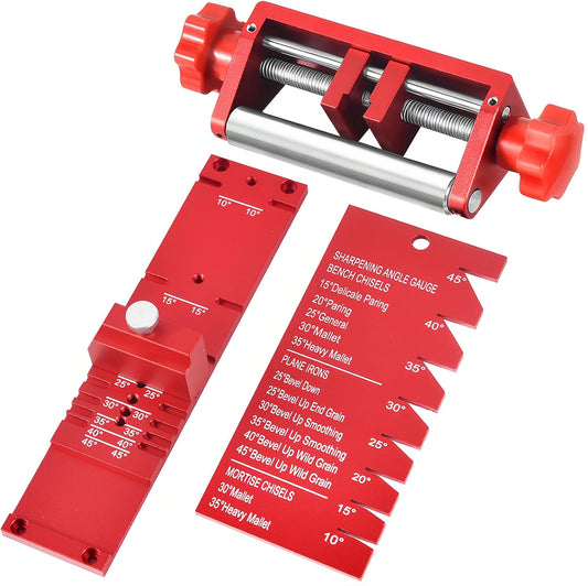 Precision Chisel Sharpening Jig & Guide, with Angle Fixture & Gauge (10-45) Sharpener for Wood Chisels and Plane Blades up to 2.8" Width