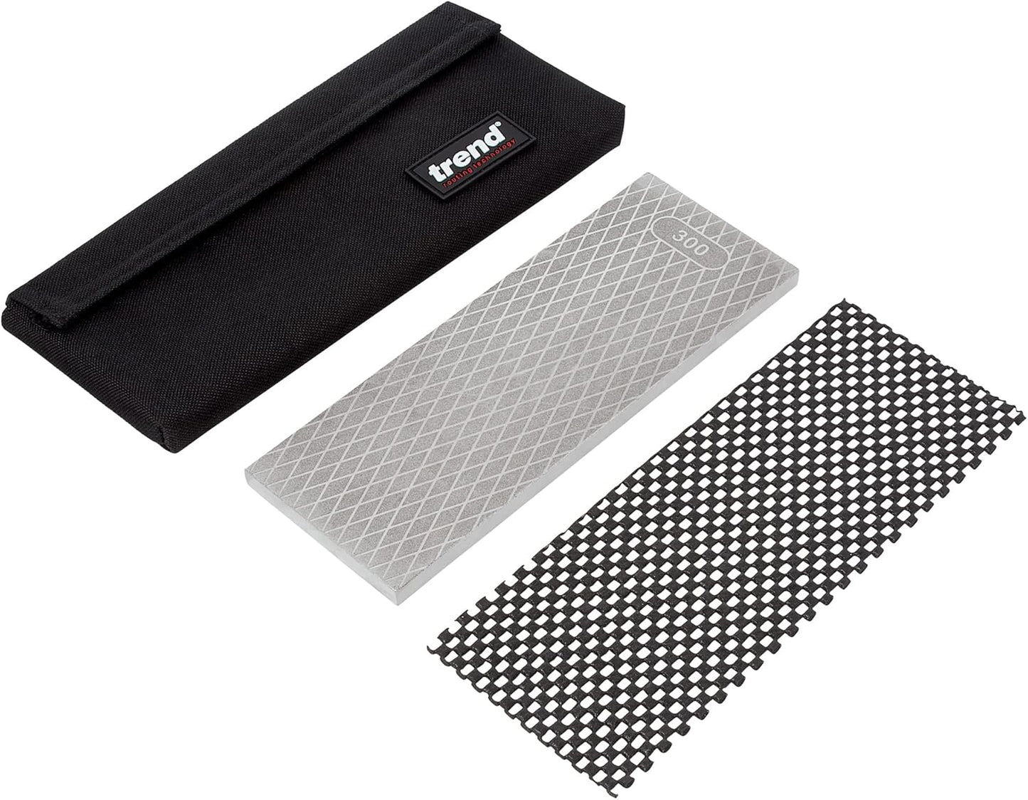 Trend New Diamond Sharpening Stone Kit, 8 x 3 Inch Double Sided (300/1000 Grit) Bench Stone with Pouch, Cleaning Block & Non-Slip Mat, DWS/CP8/FC/A