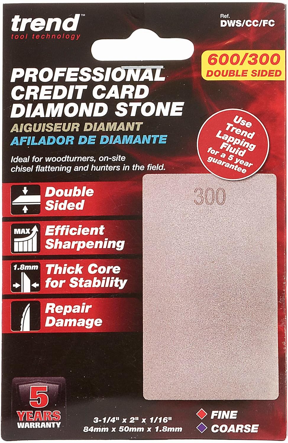 Trend New Diamond Sharpening Stone Kit, 8 x 3 Inch Double Sided (300/1000 Grit) Bench Stone with Pouch, Cleaning Block & Non-Slip Mat, DWS/CP8/FC/A