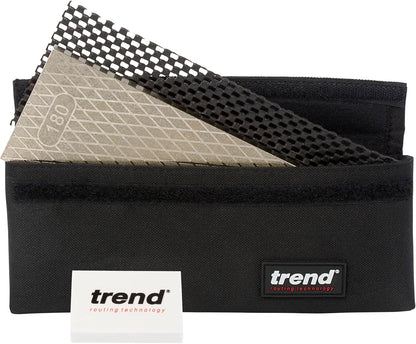 Trend New Diamond Sharpening Stone Kit, 8 x 3 Inch Double Sided (300/1000 Grit) Bench Stone with Pouch, Cleaning Block & Non-Slip Mat, DWS/CP8/FC/A