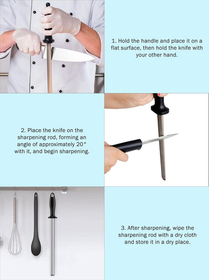 Knife Sharpener Rod, 8 Inch Diamond Sharpening Steel, Kitchen Honing Rod Knife Sharpening Tool for Home Kitchens and Restaurants