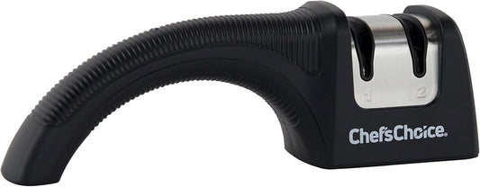 Manual Knife Sharpeners for 20-Degree Straight-Edge and Serrated Commercial Kitchen Pocket and Sports Knives with Diamond Abrasives Angle Control & Compact Footprint, 2-Stage, Black