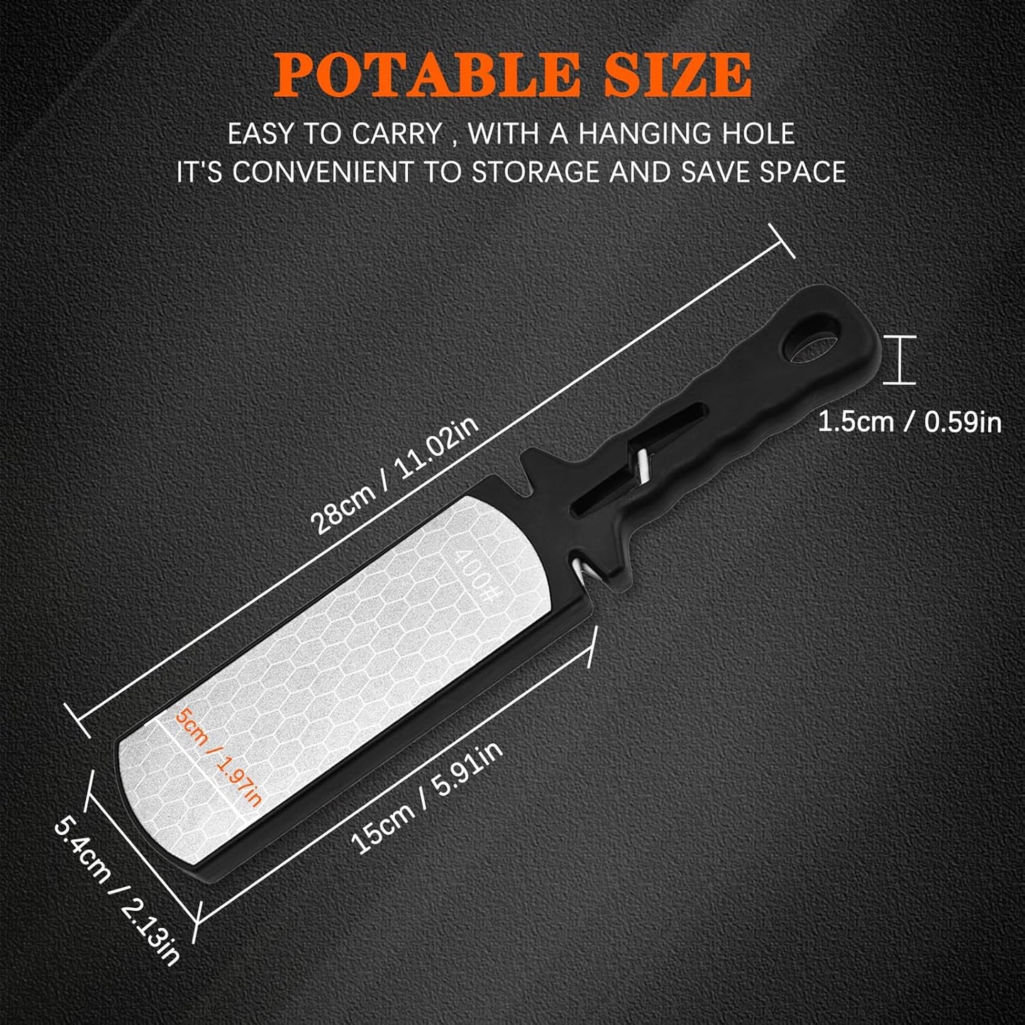 Diamond Sharpening Stone,400/1000 Grit Handheld Double-Sided Diamond Sharpener 5 in 1 Honeycomb Surface Knife Sharpener Plate Whetstone with Ceramic & Tungsten Steel Scissor Slot for Kitchen Outdoor