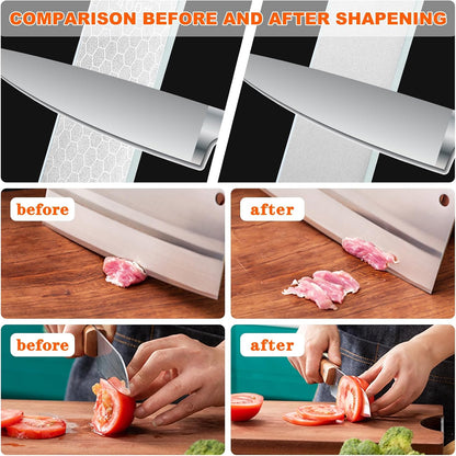 Diamond Sharpening Stone,400/1000 Grit Handheld Double-Sided Diamond Sharpener 5 in 1 Honeycomb Surface Knife Sharpener Plate Whetstone with Ceramic & Tungsten Steel Scissor Slot for Kitchen Outdoor