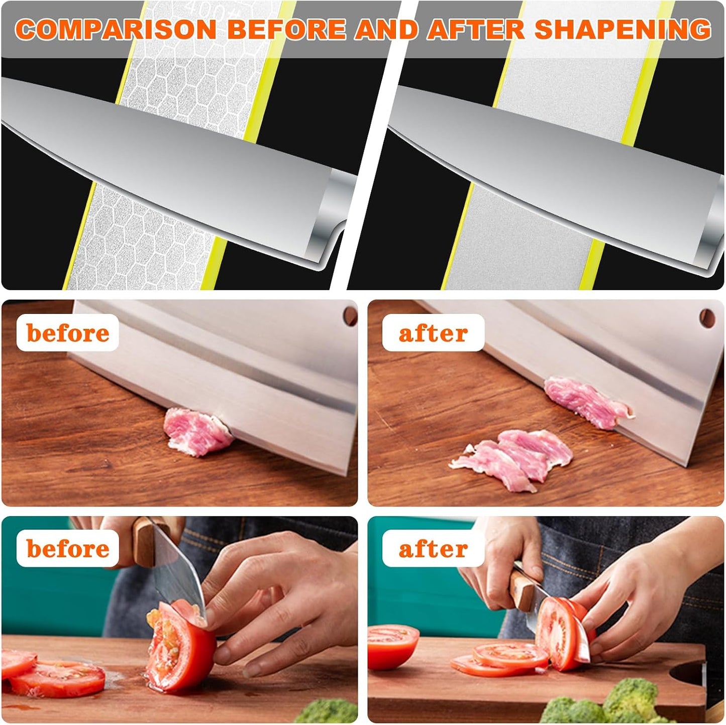 Diamond Sharpening Stone,400/1000 Grit Handheld Double-Sided Diamond Sharpener 5 in 1 Honeycomb Surface Knife Sharpener Plate Whetstone with Ceramic & Tungsten Steel Scissor Slot for Kitchen Outdoor