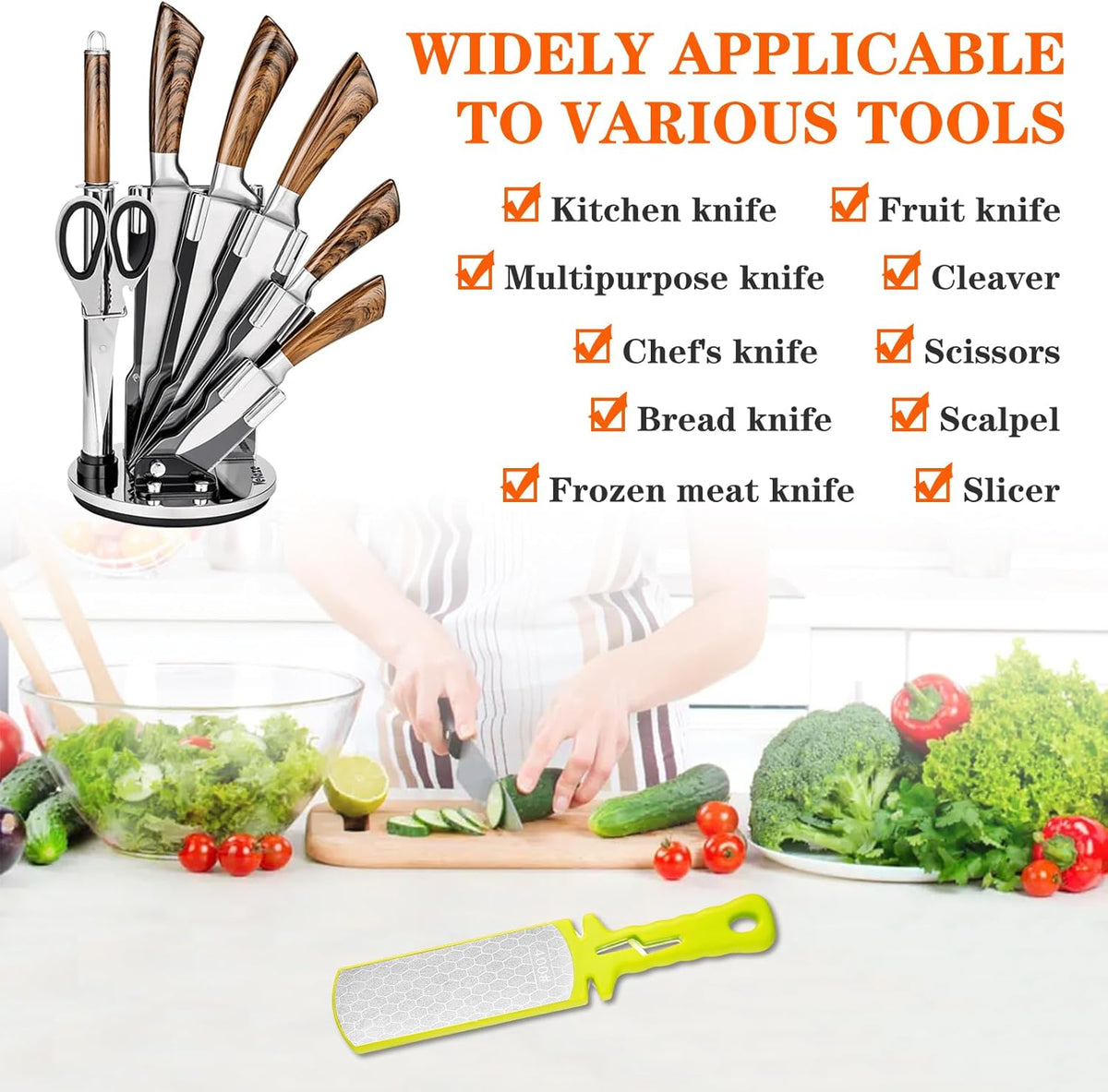 Diamond Sharpening Stone,400/1000 Grit Handheld Double-Sided Diamond Sharpener 5 in 1 Honeycomb Surface Knife Sharpener Plate Whetstone with Ceramic & Tungsten Steel Scissor Slot for Kitchen Outdoor