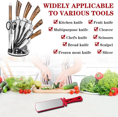 Diamond Sharpening Stone,400/1000 Grit Handheld Double-Sided Diamond Sharpener 5 in 1 Honeycomb Surface Knife Sharpener Plate Whetstone with Ceramic & Tungsten Steel Scissor Slot for Kitchen Outdoor