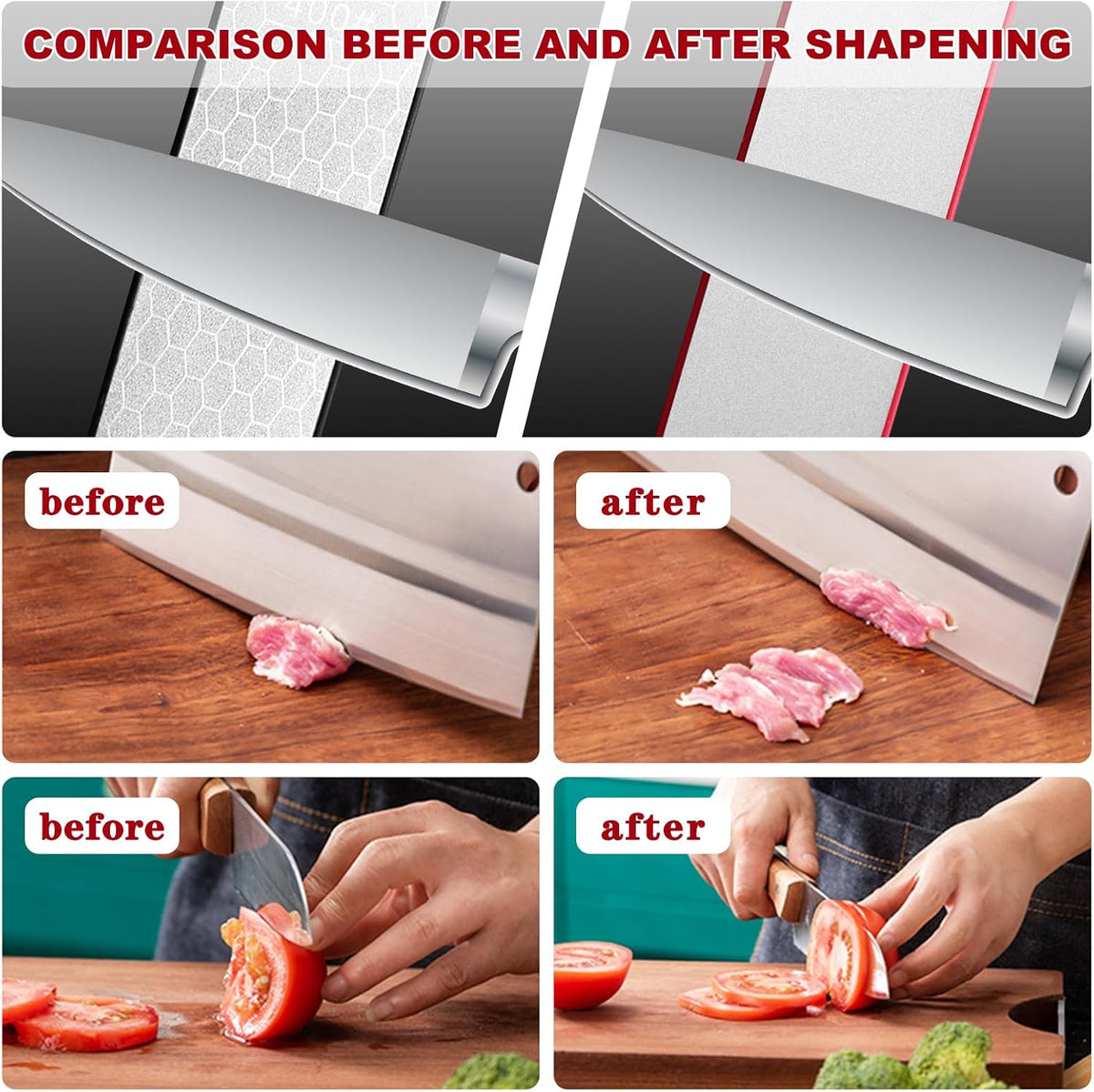 Diamond Sharpening Stone,400/1000 Grit Handheld Double-Sided Diamond Sharpener 5 in 1 Honeycomb Surface Knife Sharpener Plate Whetstone with Ceramic & Tungsten Steel Scissor Slot for Kitchen Outdoor