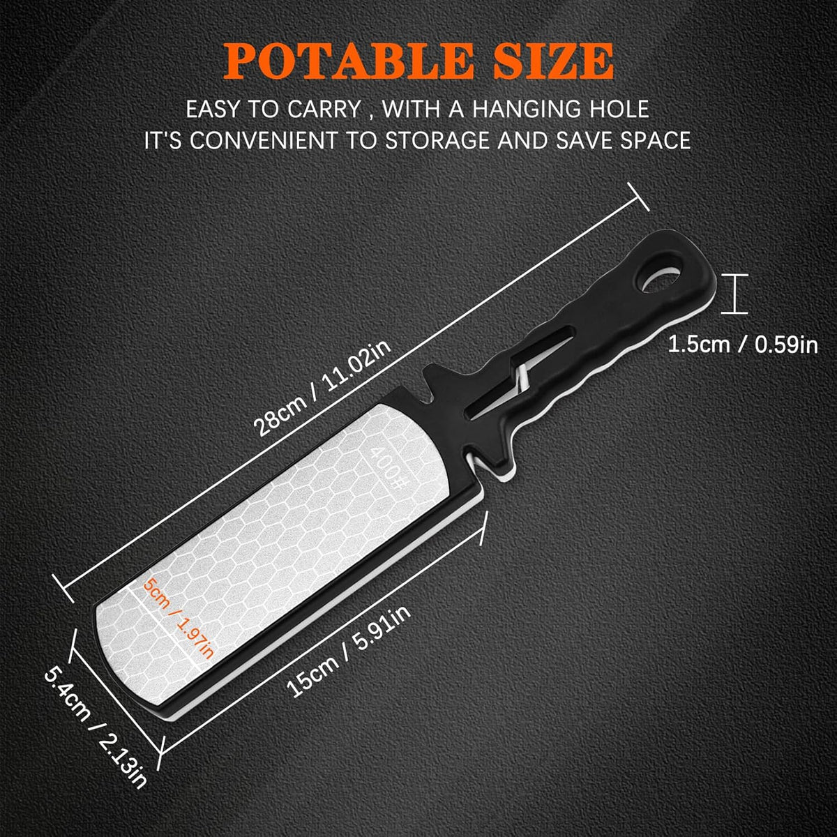 Diamond Sharpening Stone,400/1000 Grit Handheld Double-Sided Diamond Sharpener 5 in 1 Honeycomb Surface Knife Sharpener Plate Whetstone with Ceramic & Tungsten Steel Scissor Slot for Kitchen Outdoor