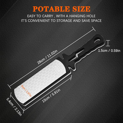 Diamond Sharpening Stone,400/1000 Grit Handheld Double-Sided Diamond Sharpener 5 in 1 Honeycomb Surface Knife Sharpener Plate Whetstone with Ceramic & Tungsten Steel Scissor Slot for Kitchen Outdoor
