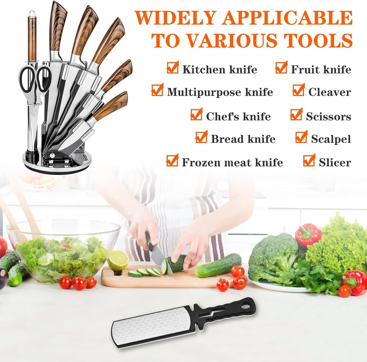 Diamond Sharpening Stone,400/1000 Grit Handheld Double-Sided Diamond Sharpener 5 in 1 Honeycomb Surface Knife Sharpener Plate Whetstone with Ceramic & Tungsten Steel Scissor Slot for Kitchen Outdoor