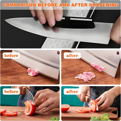 Diamond Sharpening Stone,400/1000 Grit Handheld Double-Sided Diamond Sharpener 5 in 1 Honeycomb Surface Knife Sharpener Plate Whetstone with Ceramic & Tungsten Steel Scissor Slot for Kitchen Outdoor