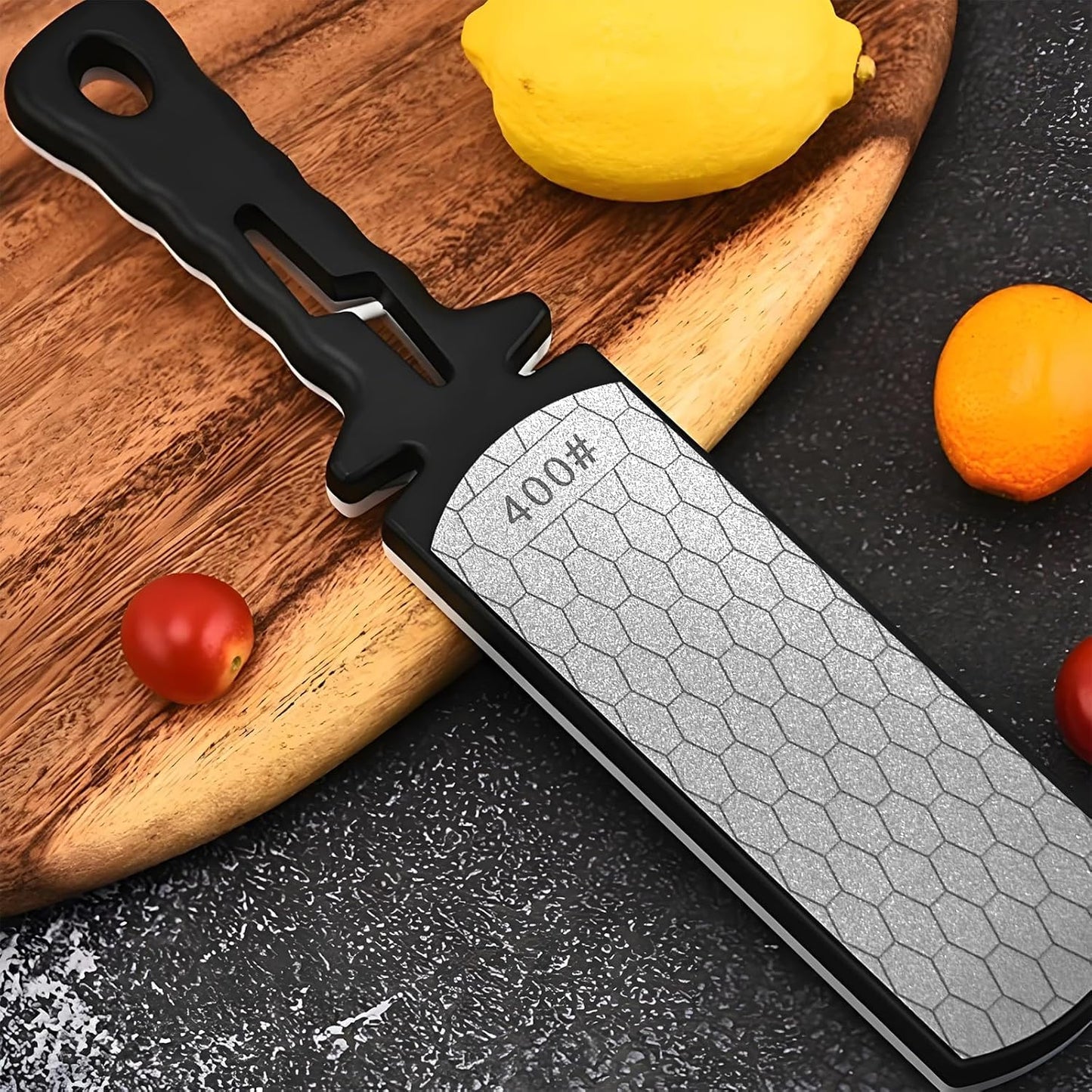 Diamond Sharpening Stone,400/1000 Grit Handheld Double-Sided Diamond Sharpener 5 in 1 Honeycomb Surface Knife Sharpener Plate Whetstone with Ceramic & Tungsten Steel Scissor Slot for Kitchen Outdoor