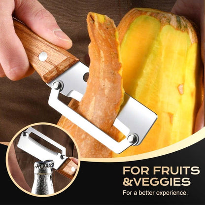 Multi-Functional Stainless Steel Thickened Fruit Peeler Knife for Kitchen, Ultra-Sharp Blade with Wooden Handle and Bottle Opener, For Vegetables or Fruits that Need to Be Peeled (1pcs)