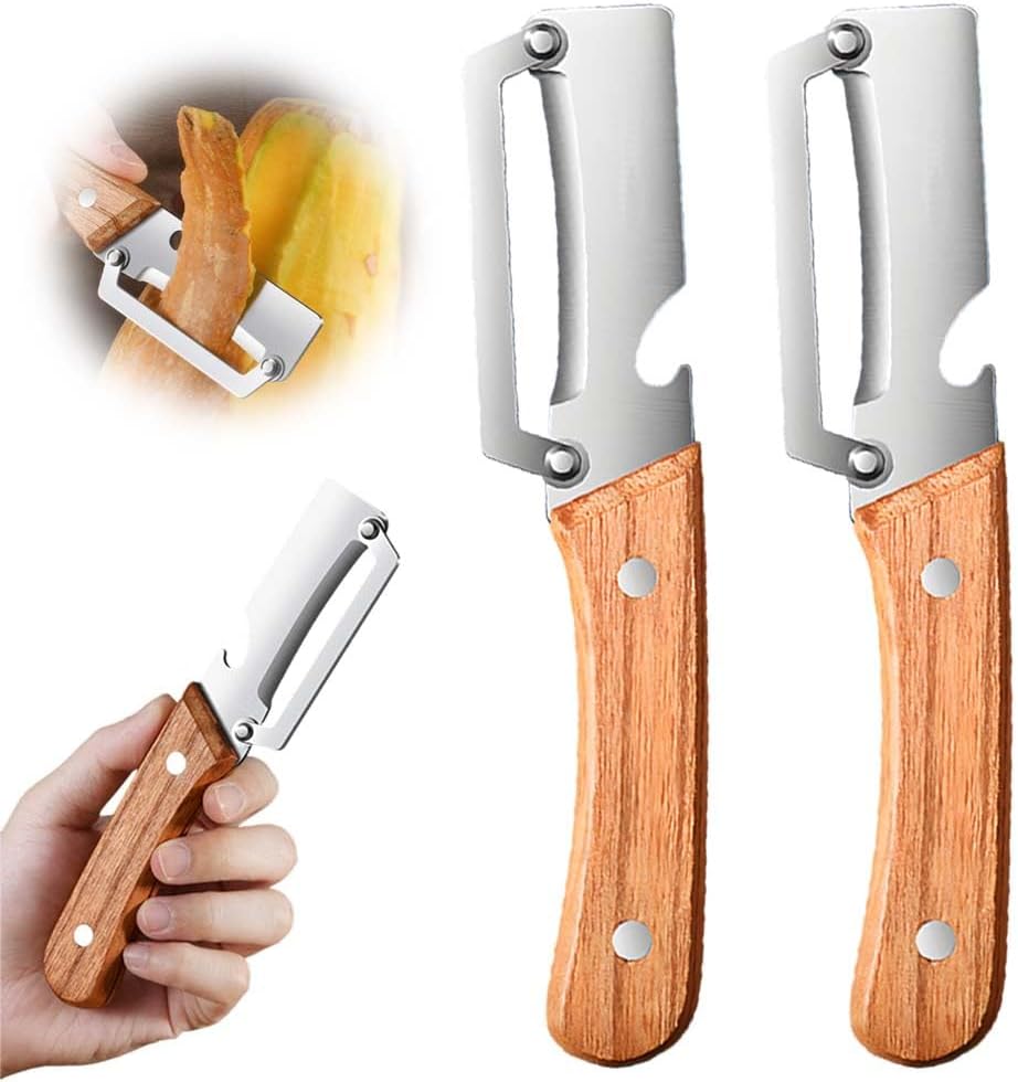 Multi-Functional Stainless Steel Thickened Fruit Peeler Knife for Kitchen, Ultra-Sharp Blade with Wooden Handle and Bottle Opener, For Vegetables or Fruits that Need to Be Peeled (1pcs)
