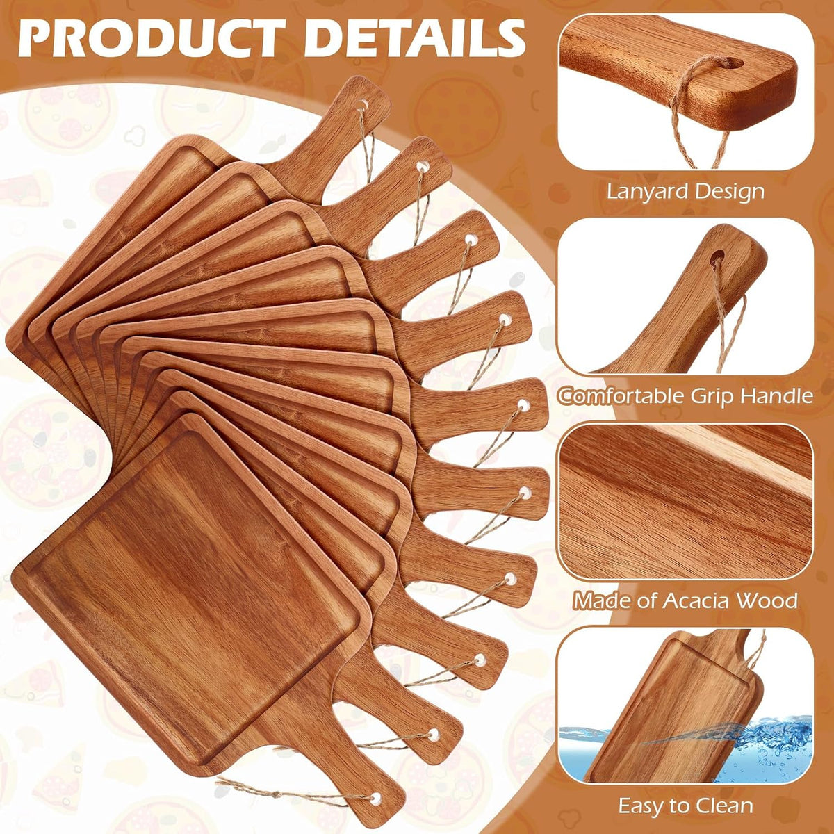 16 Pcs Acacia Wood Cutting Board with Handle Chopping Boards Decorative Charcuterie Platter Pizza Bread Cheese Fruit Serving Tray for Kitchen Counter Table Christmas Decorate (14 x 8 Inch)