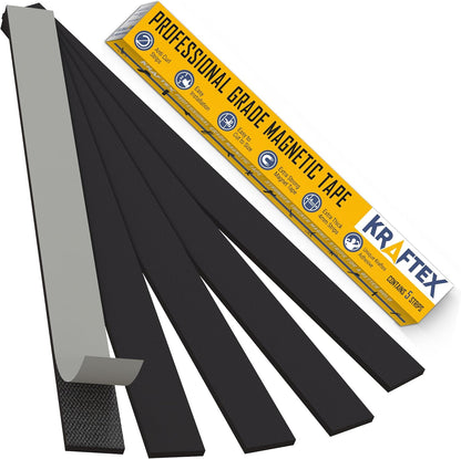 Magnetic Tape [5pk, 1ft x 160mil] Magnet Strips with Adhesive Backing. Heavy Duty and Strong Magnet Tape for Crafts, Mounting Tools and DIY. Magnetic Strips with Super Sticky Back