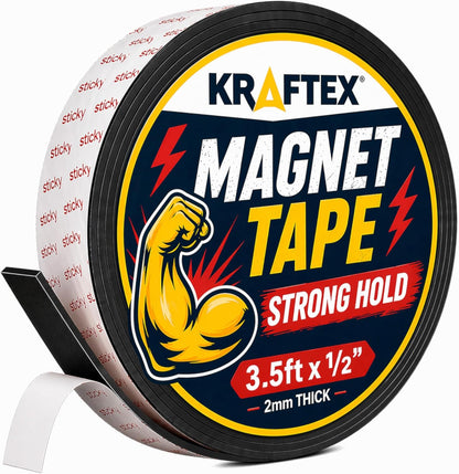 Magnetic Tape [5pk, 1ft x 160mil] Magnet Strips with Adhesive Backing. Heavy Duty and Strong Magnet Tape for Crafts, Mounting Tools and DIY. Magnetic Strips with Super Sticky Back