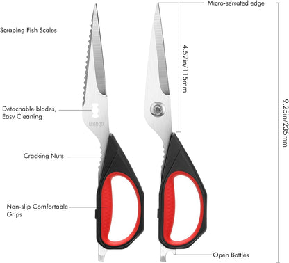 Kitchen Scissors, 2 Pack 9.25" Utility All Purpose Poultry Shears Heavy Duty Dishwasher Safe, Come Apart Sharp Stainless Steel Cooking Food Scissors for Cutting Meat, Chicken, Vegetable, Fish