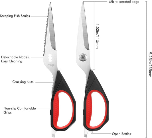 Kitchen Scissors, 2 Pack 9.25" Utility All Purpose Poultry Shears Heavy Duty Dishwasher Safe, Come Apart Sharp Stainless Steel Cooking Food Scissors for Cutting Meat, Chicken, Vegetable, Fish