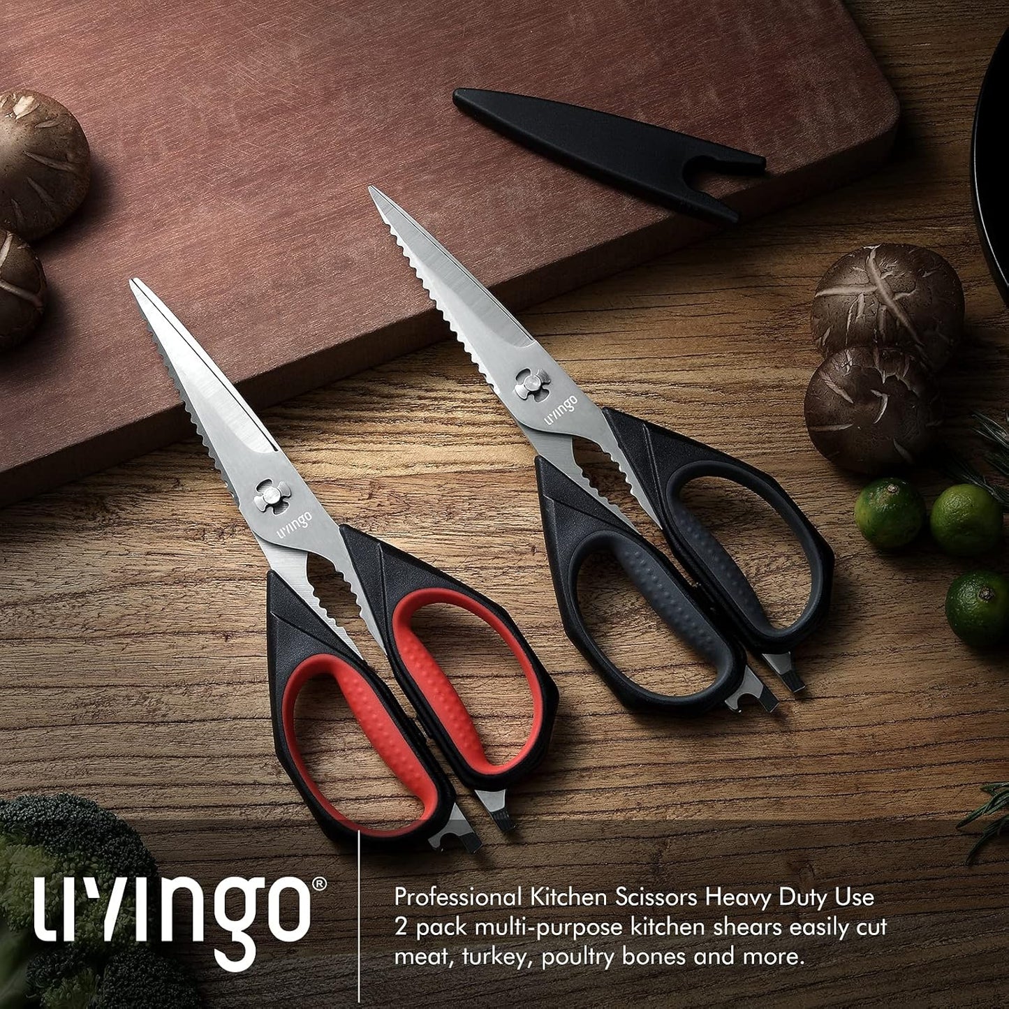 Kitchen Scissors, 2 Pack 9.25" Utility All Purpose Poultry Shears Heavy Duty Dishwasher Safe, Come Apart Sharp Stainless Steel Cooking Food Scissors for Cutting Meat, Chicken, Vegetable, Fish