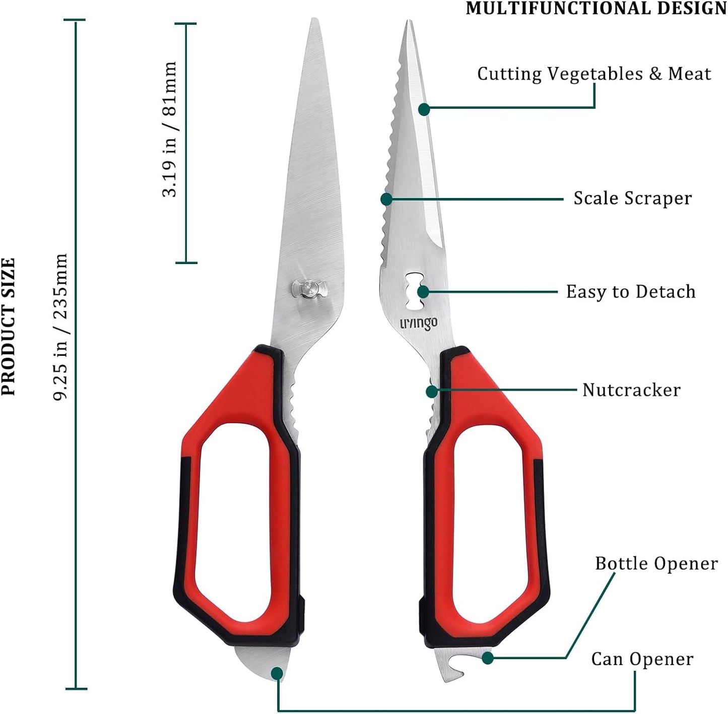 Kitchen Scissors, 2 Pack 9.25" Utility All Purpose Poultry Shears Heavy Duty Dishwasher Safe, Come Apart Sharp Stainless Steel Cooking Food Scissors for Cutting Meat, Chicken, Vegetable, Fish