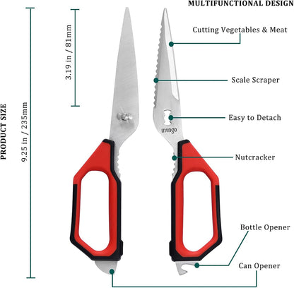 Kitchen Scissors, 2 Pack 9.25" Utility All Purpose Poultry Shears Heavy Duty Dishwasher Safe, Come Apart Sharp Stainless Steel Cooking Food Scissors for Cutting Meat, Chicken, Vegetable, Fish