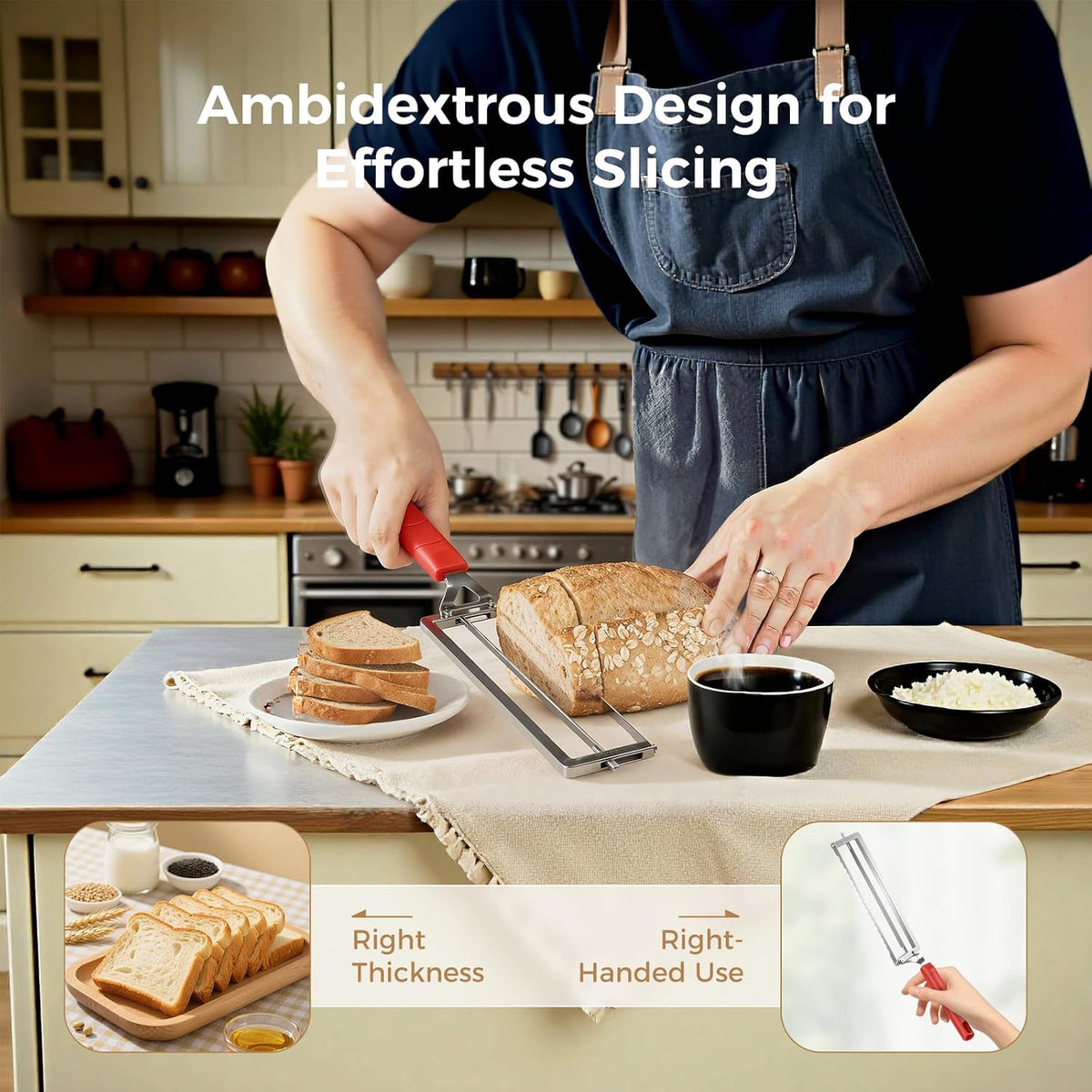 Upgraded Adjustable Bread Knife for Homemade Bread,Stainless Bread Slicer | Manual Bow Sourdough Bread Slicer with Thickness Guide & Serrated Stainless Blade for Precise Cutting Baguettes Bagels