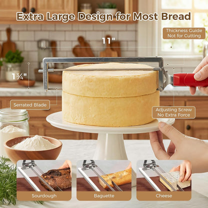 Upgraded Adjustable Bread Knife for Homemade Bread,Stainless Bread Slicer | Manual Bow Sourdough Bread Slicer with Thickness Guide & Serrated Stainless Blade for Precise Cutting Baguettes Bagels