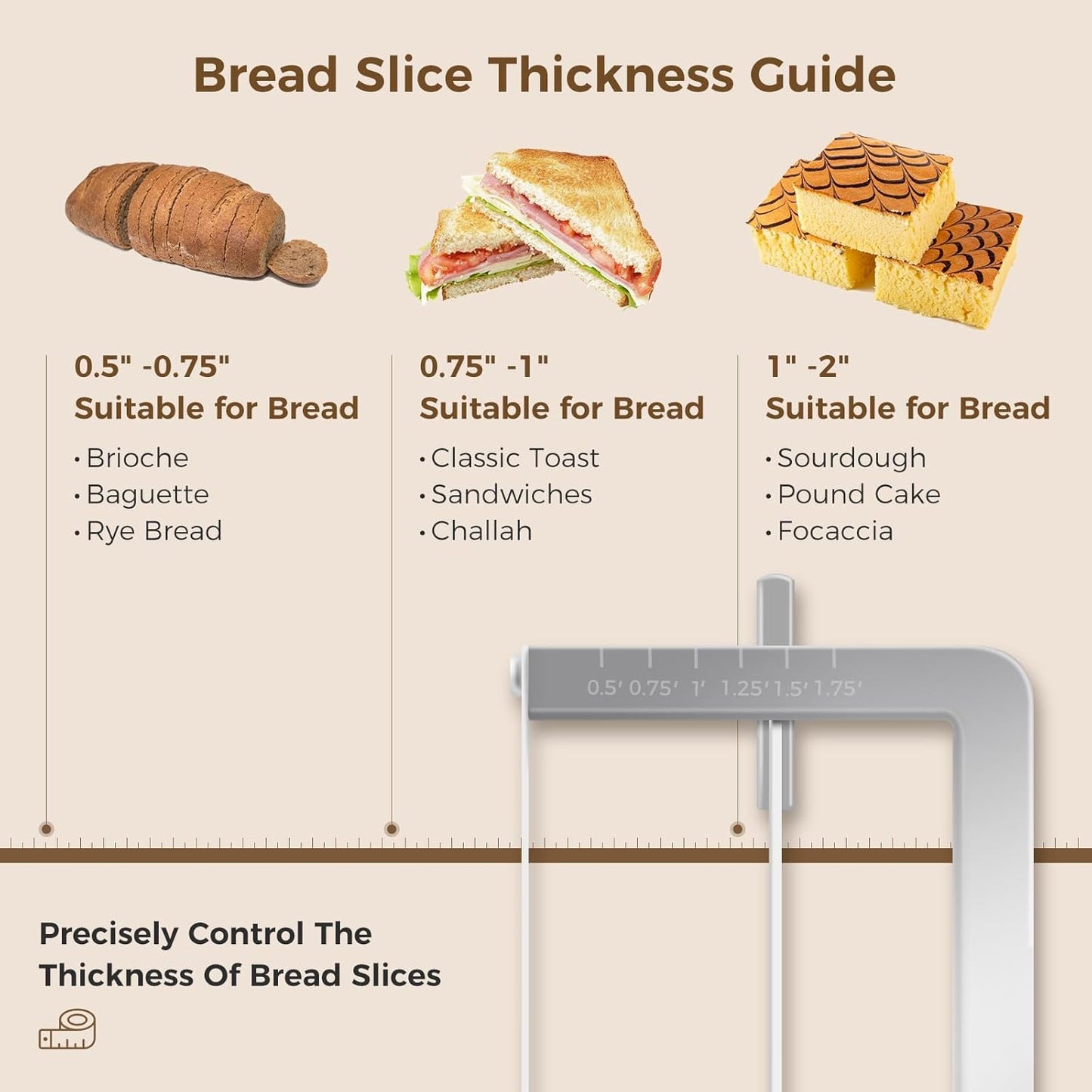 Upgraded Adjustable Bread Knife for Homemade Bread,Stainless Bread Slicer | Manual Bow Sourdough Bread Slicer with Thickness Guide & Serrated Stainless Blade for Precise Cutting Baguettes Bagels