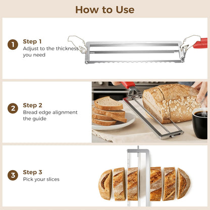 Upgraded Adjustable Bread Knife for Homemade Bread,Stainless Bread Slicer | Manual Bow Sourdough Bread Slicer with Thickness Guide & Serrated Stainless Blade for Precise Cutting Baguettes Bagels