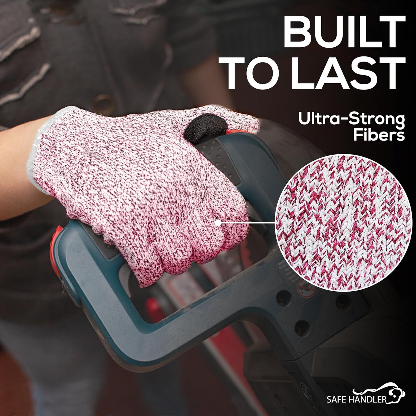 SAFE HANDLER Level 5 Reinforced Cut Resistant Gloves for Kitchen, Industrial Environments | Touchscreen Compatible, Ambidextrous, Superior Grip Strength, Pink - Small