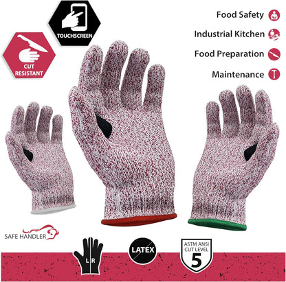 SAFE HANDLER Level 5 Reinforced Cut Resistant Gloves for Kitchen, Industrial Environments | Touchscreen Compatible, Ambidextrous, Superior Grip Strength, Pink - Small