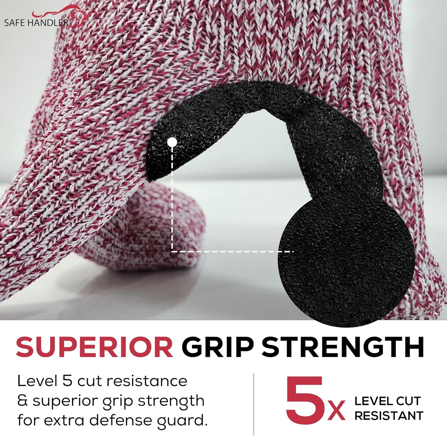 SAFE HANDLER Level 5 Reinforced Cut Resistant Gloves for Kitchen, Industrial Environments | Touchscreen Compatible, Ambidextrous, Superior Grip Strength, Pink - Small