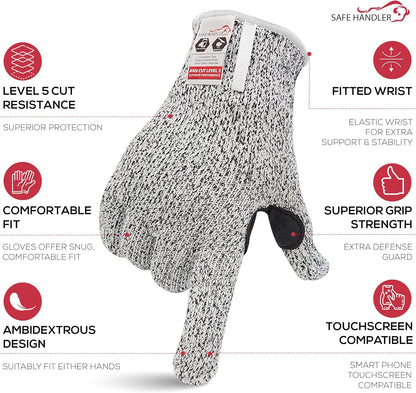 SAFE HANDLER Level 5 Reinforced Cut Resistant Gloves for Kitchen, Industrial Environments | Touchscreen Compatible, Ambidextrous, Superior Grip Strength, Pink - Small