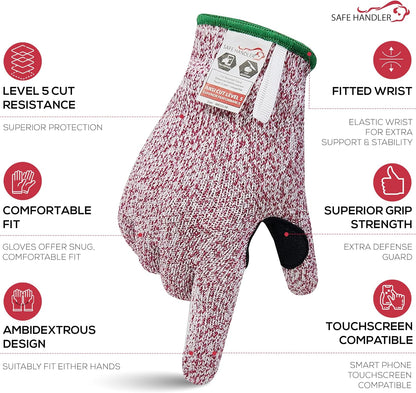 SAFE HANDLER Level 5 Reinforced Cut Resistant Gloves for Kitchen, Industrial Environments | Touchscreen Compatible, Ambidextrous, Superior Grip Strength, Pink - Small