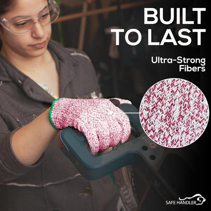 SAFE HANDLER Level 5 Reinforced Cut Resistant Gloves for Kitchen, Industrial Environments | Touchscreen Compatible, Ambidextrous, Superior Grip Strength, Pink - Small