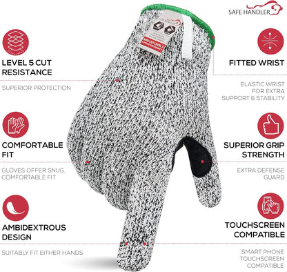 SAFE HANDLER Level 5 Reinforced Cut Resistant Gloves for Kitchen, Industrial Environments | Touchscreen Compatible, Ambidextrous, Superior Grip Strength, Pink - Small