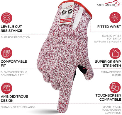 SAFE HANDLER Level 5 Reinforced Cut Resistant Gloves for Kitchen, Industrial Environments | Touchscreen Compatible, Ambidextrous, Superior Grip Strength, Pink - Small