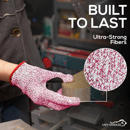 SAFE HANDLER Level 5 Reinforced Cut Resistant Gloves for Kitchen, Industrial Environments | Touchscreen Compatible, Ambidextrous, Superior Grip Strength, Pink - Small